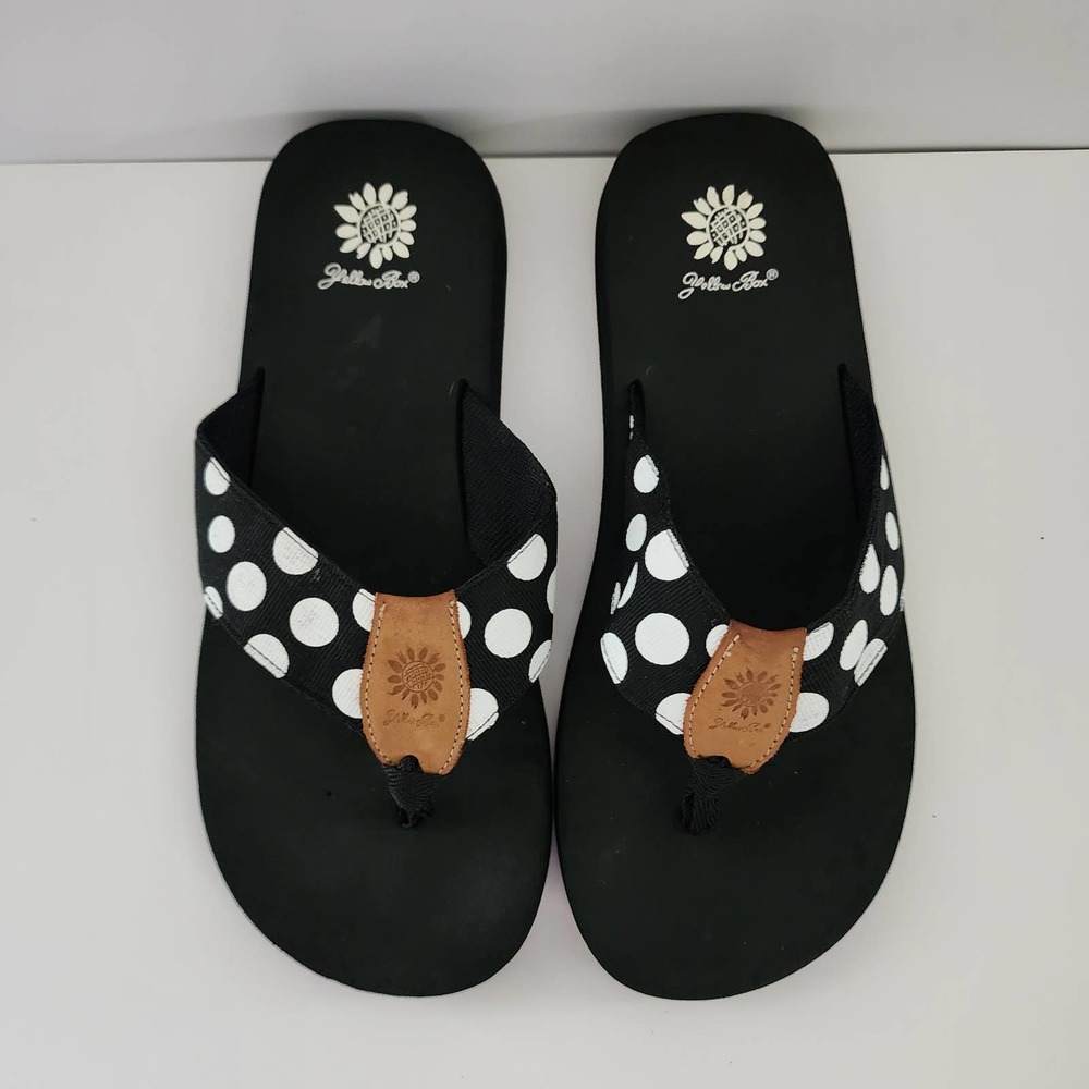 Yellow Box Flip Flops Thong Sandals Black Polka Dot Size 9
